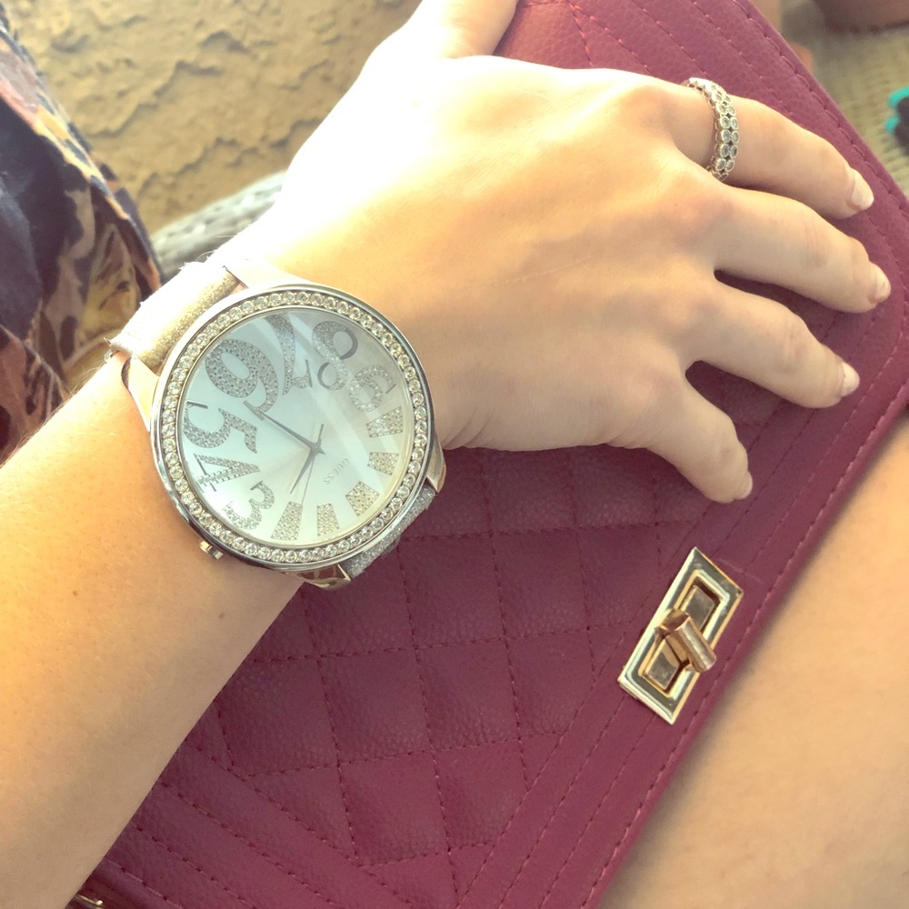 Silver tone rhinestone GUESS watch